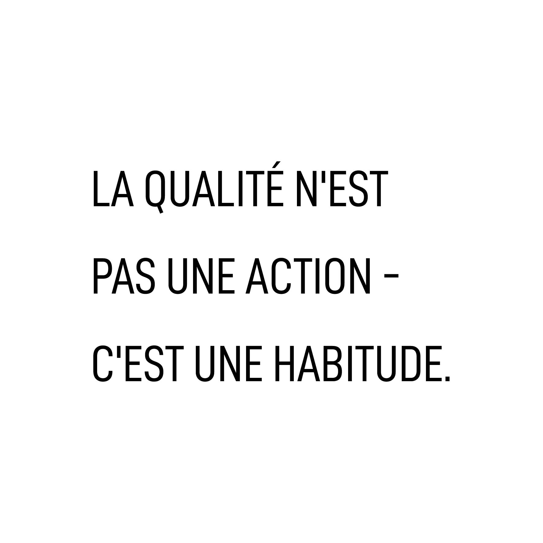 La qualité n'est pas une action - c'est une habitude.